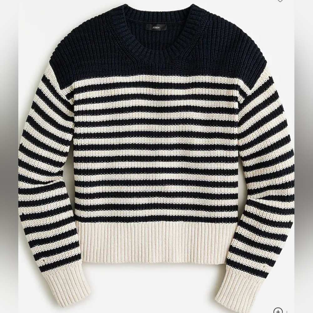 J. Crew Oversized crewneck sweater in stripe - navy/ivory - size M